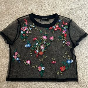 Sheer Embroidered Crop Top